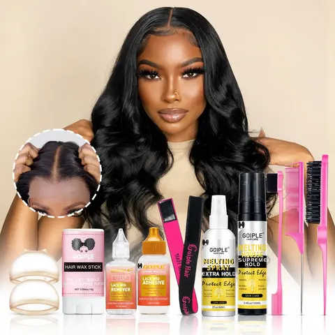 Goiple beginner's lace hair accessory set, hair glue, waterproof long-lasting shaping invisible adhesive, hair melting spray, melting mousse, hair glue remover, used for closing hair extensions before attaching, Hair Product