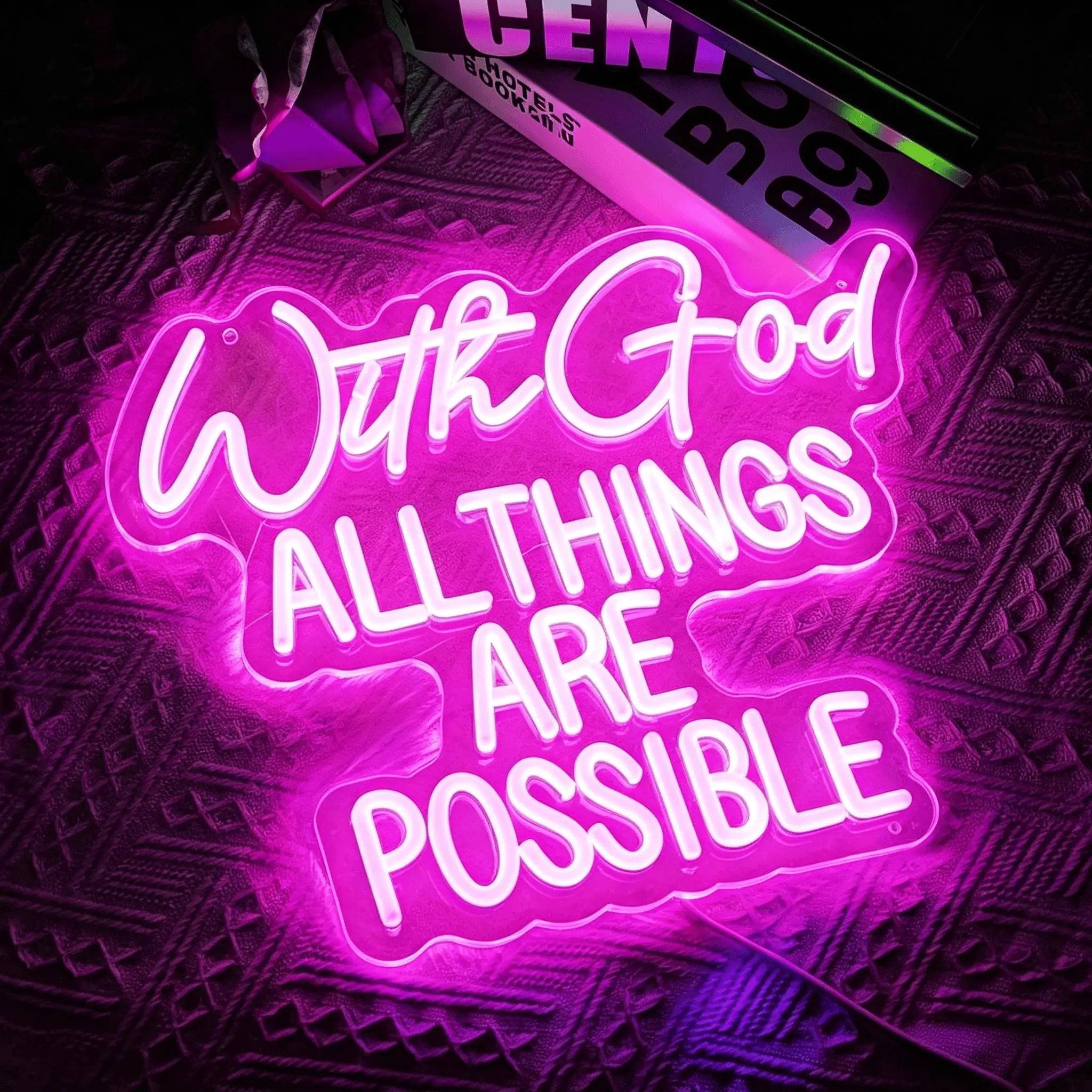 Dimmable With God All Things Are Possible Neon Sign Pink Christian Faith LED Neon Light USB Powered Wall Hanging Inspirational Religious Wall Art for Prayer Room Bedroom Dorm Church Office Baptism Confirmation Decor Spiritual Gift for Women Teens Believer