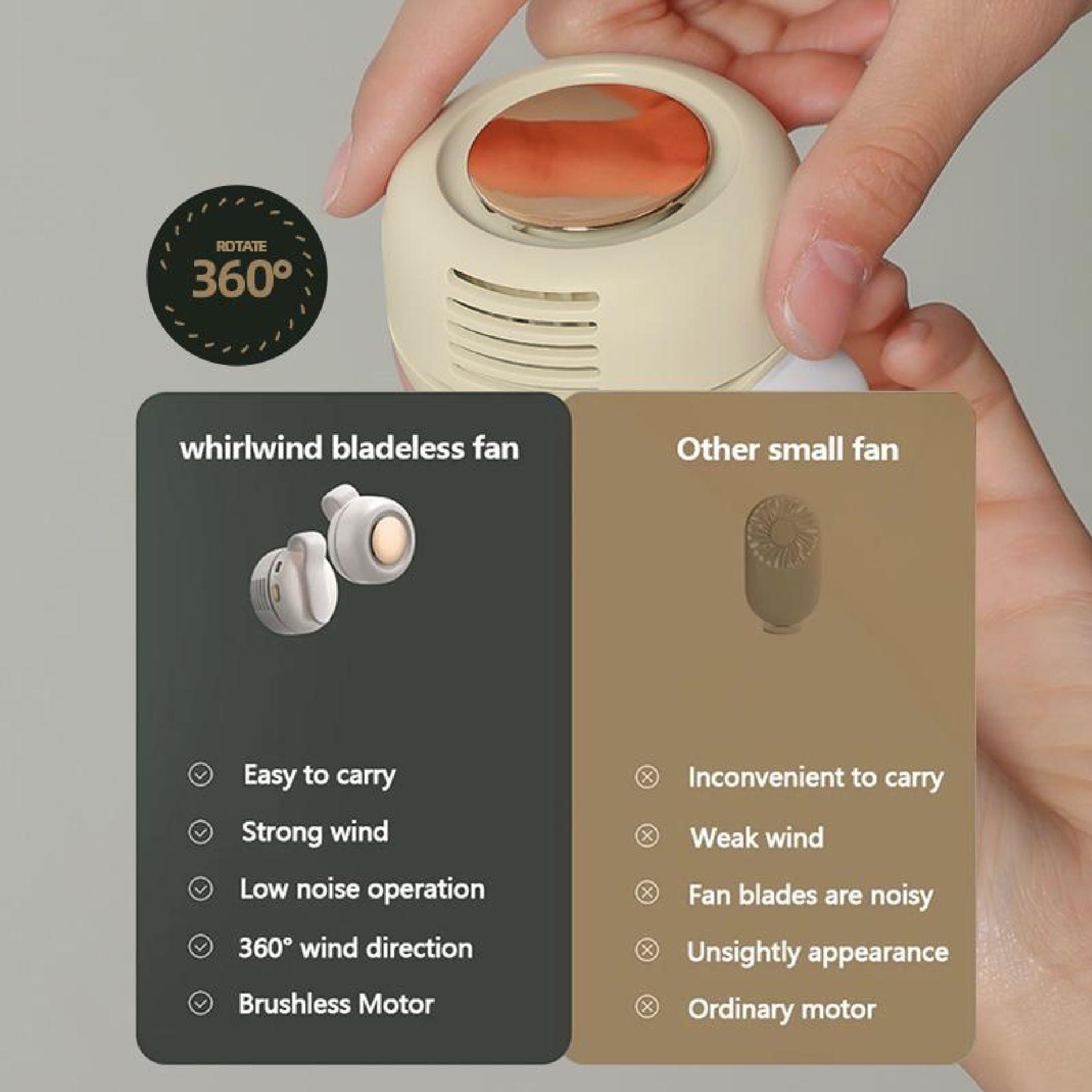 Portable small fan button type，Small lazy hand-held leafless rechargeable electric fan with hanging neck，Summer fan, suitable for gifts.