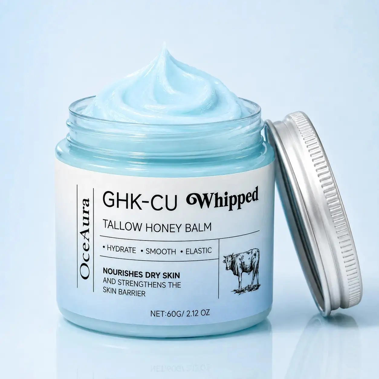 GHK-Cu Copper Peptide Beef Tallow Honey Balm Cream, 60g Whipped Face & Body Moisturizer, Deeply Hydrates Dry Skin, Daily Rich Care, Suitable for All