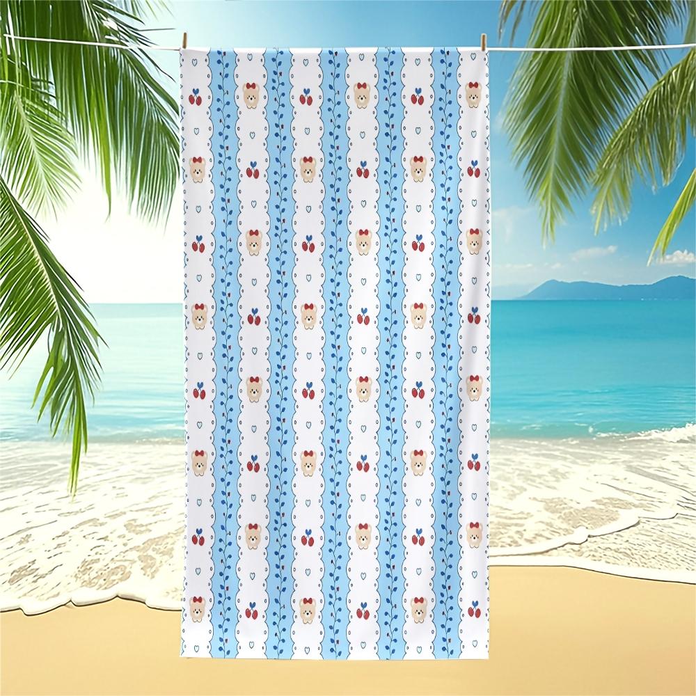 Cartoon Teddy Bear Beach Towel, Cute and Fresh Print Design, Lightweight and Quick-Drying Towel, Suitable for Teens and Children at the Poolside, on Vacation, Travel, and Outdoor Summer Use, Lightweight