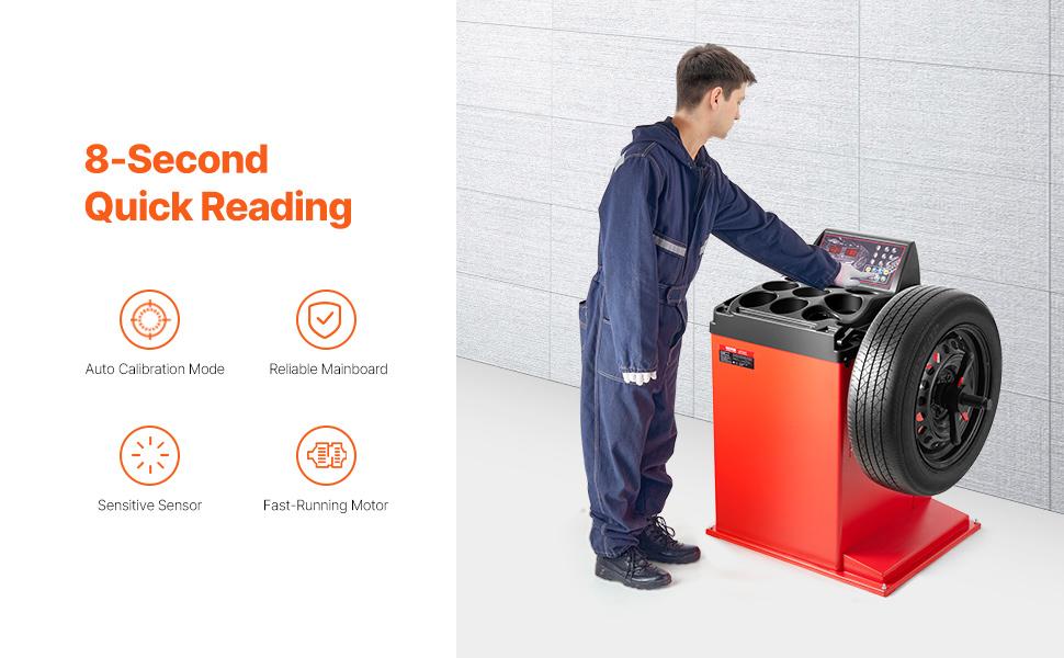 VEVOR Tire Changer Machine, 18 Spindle, Durable Tire Balancer with 4 Size of Conic 45# Steel, Reinforced Tire Balancer with Complete Measuring Tools Multi-Compartment, Fit for 1.5-18 Wide Tire