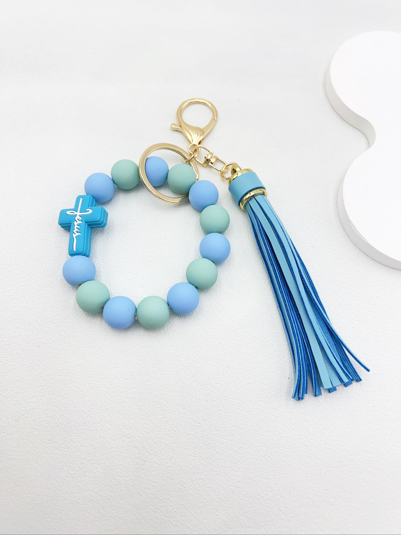 1 Piece Leopard Pattern Tassel Decor Beaded Keychain, Trendy Cute Jewelry for Women & Men, Fashion Accessories, Perfect Gift for Friends
