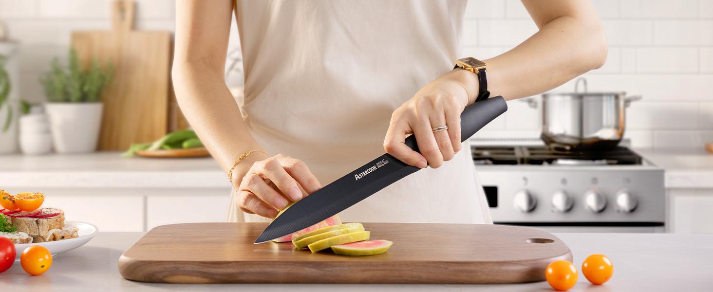 Astercook 22-Piece Knife Set with Block, German Steel, Chef & Steak Knives, Scissors, Sharpener & Peeler – Dishwasher Safe. Kitchen Kitchenware Kitchen Blade Stainless Traditional Wooden