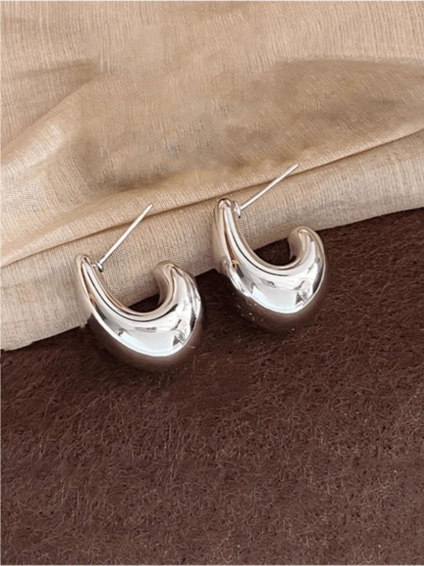 1 Pair Metal Wind Arc Water Drop Earrings, Unique Women's Daily Jewelry Studs, Fashionable and Stylish Ear Accessories