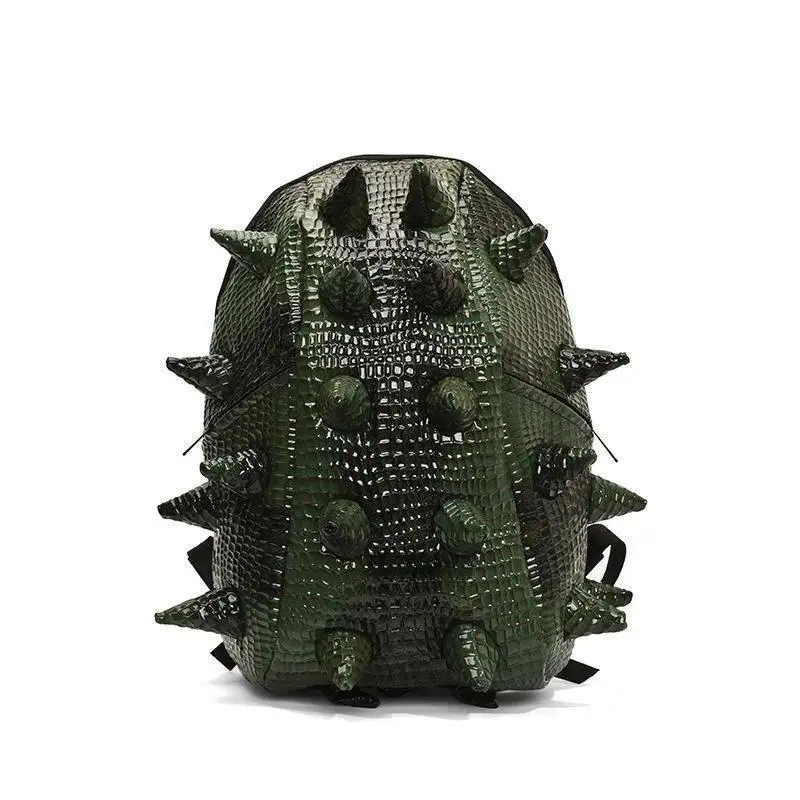 Men's 3D Hedgehog-Shaped Backpack - Cyberpunk Goth Dragon Carapace Design, PU Vegan Leather, Dual Zip, Funny Creative Spine, Street Trend, for Music Festivals Outdoor Riding