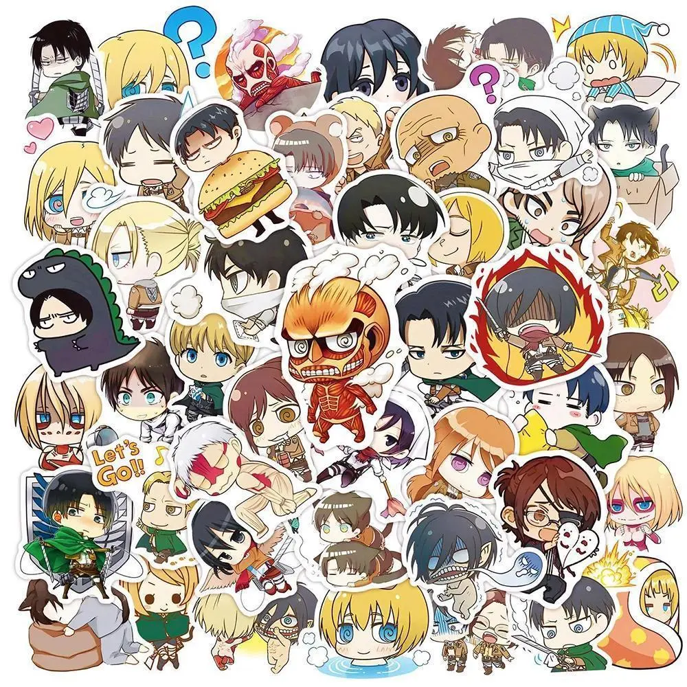 10/30/50pcs Attack On Titan Stickers Q Version Eren Jaeger Anime Sticker Notebook Laptop Skateboard Stationery Kawaii Toys Decal Popular stickers 2026 Hot selling toys