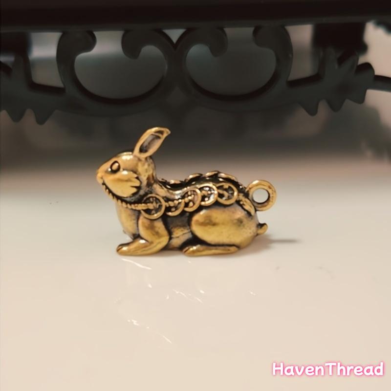 2pcs Vintage Chinese 5 Emperors Money Rabbit Ornaments, Yellow Brass Collectible Figurines - Unisex Fortune Fengshui Household Items Decor for Festive Home Use, Anniversary Gifting