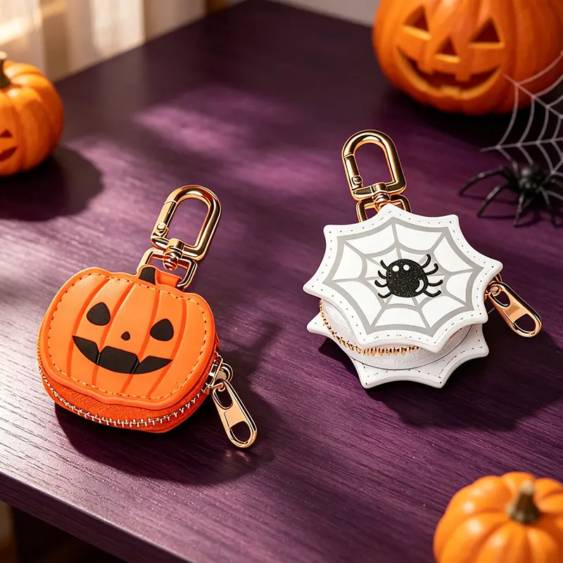 Halloween Keychain Pendant - Cute Pumpkin And Spider Web Decoration, Trick-Or-Treat Coin Purse - Durable Women'S Bag Accessory, Festive Decoration Gift for Everyday Use (No Batteries Required/Easy to Clip On) - Spooky Season Accessory