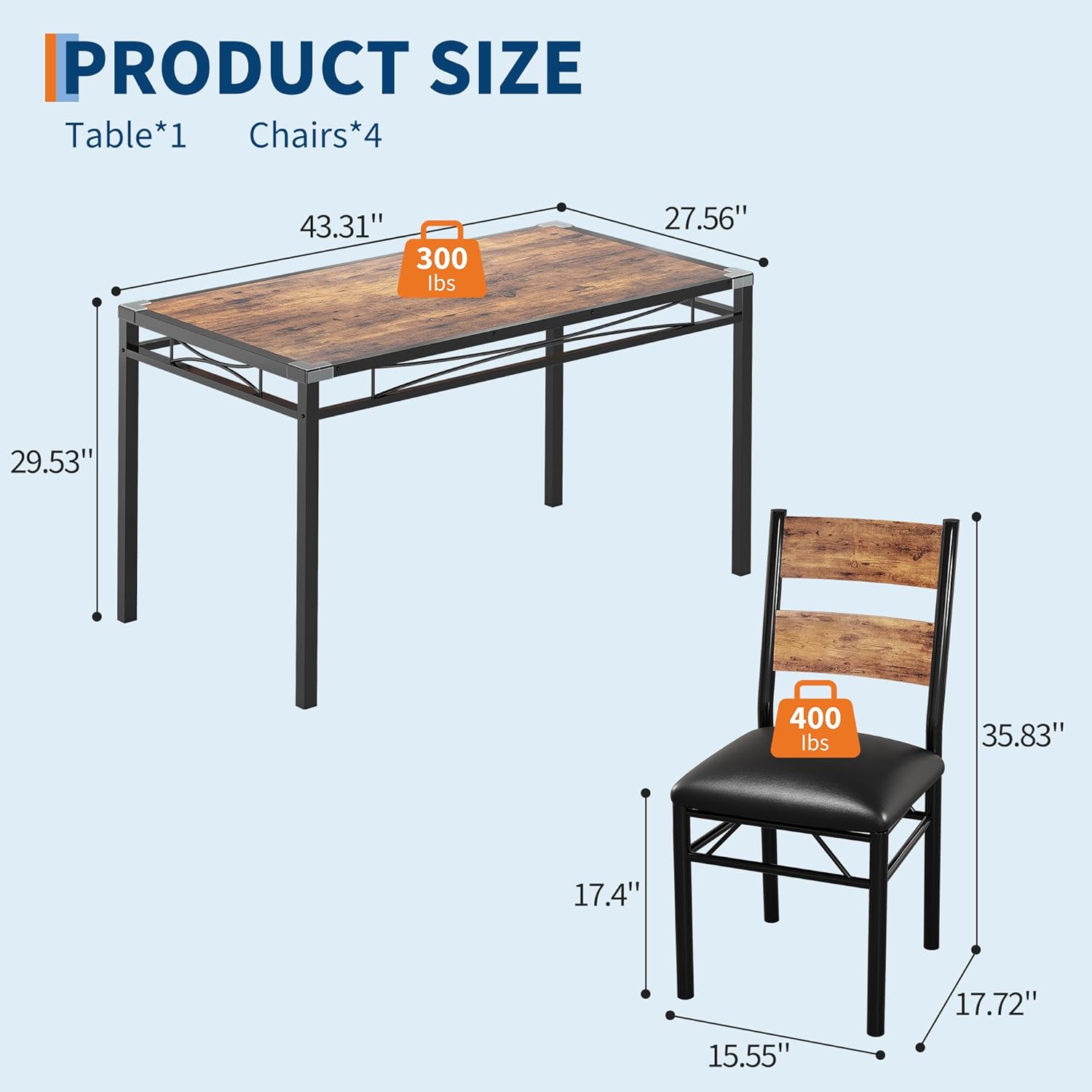 Dining Table Set for 4/2, Dining Room Table Set for 4/2 with Upholstered Chairs, Wood Kitchen Table Chairs Set of 4/2 with Corner Protector for Small Space, Kitchen, Apartment,