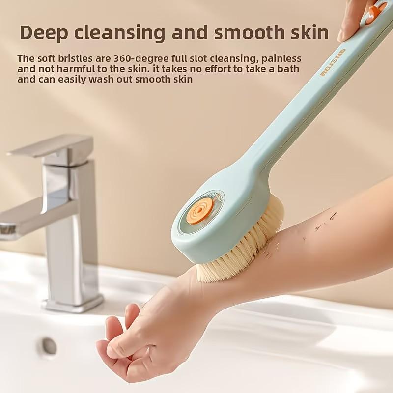 Liquid-Filled Long Handle Bath Brush With Soft Bristles, Body Wash Dispenser Back Scrubber, Multi-Purpose Shower Exfoliating Tool For Full Body Cleaning & Dead Skin Removal, Bathroom Supplies, Bathroom Essentials
