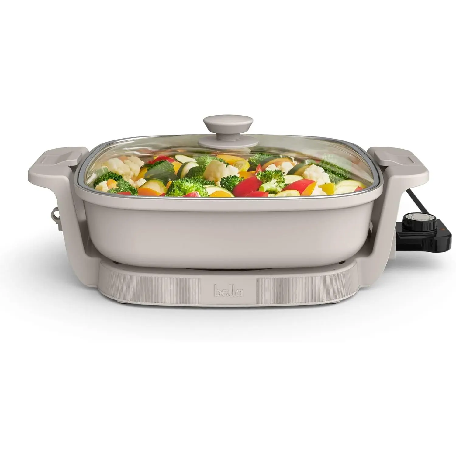 Make & Take Electric Skillet, Fits-anywhere™ kitchenware, EverGood™ Ceramic Coating, Adjustable Temperature & Dishwasher-Safe Tempered Glass Lid, Cast Aluminum Base, 1200 Watt, Oatmilk