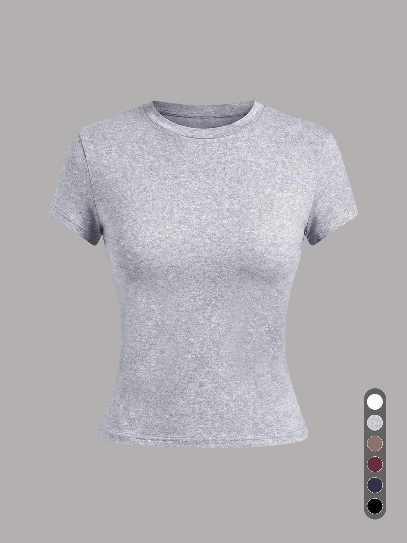 2026 New Arrival Women's Crew Neck Short Sleeve Fitted T-Shirt, Solid Color Slim Fit Basic Crop Tee, Soft Stretchy Breathable Casual Top for Daily Streetwear Shopping and Vacation Outfits All Season Summer