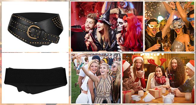 JASGOOD Women Vintage Wide Elastic Belt Studded Stretchy Waist Belt with Rivets Metal Buckle