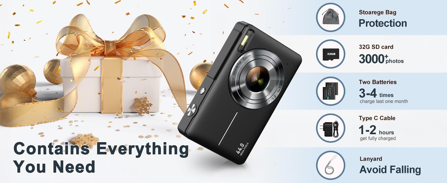 Small Digital Camera, Pocket Size Instant Vlogging Camera with 32GB SD Card & Wrist Strap, Self Timer, Anti-Shake, 16X Digital Zoom, FHD 1080P Point & Shoot Camera for Daily Photography, Perfect Holiday Gift for Adults, Teens & Kids【Deep Black】 Small Digital Camera, Pocket Size Instant Vlogging Camera with 32GB SD Card & Wrist Strap, Self Timer, Anti-Shake, 16X Digital Zoom, FHD 1080P Point & Shoot Camera for Daily Photography, Perfect Holiday Gift for Adults, Teens & Kids【Deep Black】