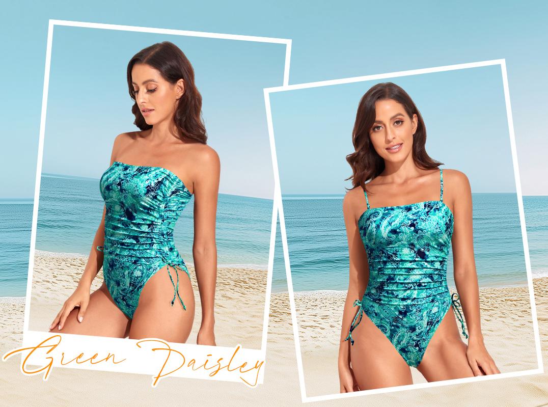 Yonique Women Strapless Tummy Control One Piece Swimsuit Bandeau Bathing Suit Cheeky Swimwear