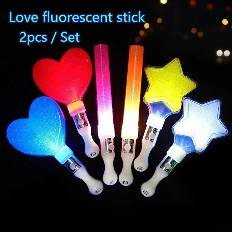 Wholesale 2pcs Heart Star Lightstick Kpop Glow Light Rods Concert Luminous Stick Flash Sticks Wedding Party Atmosphere Props