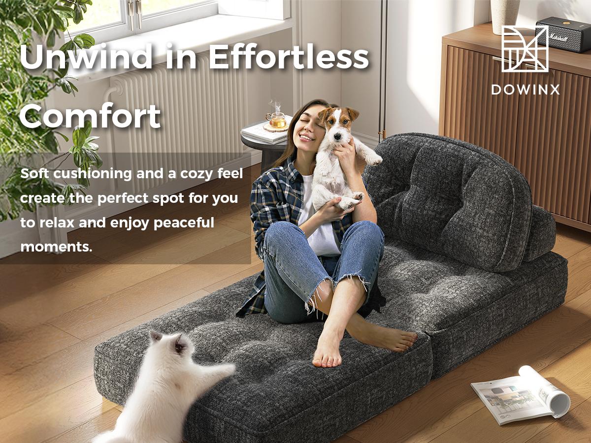 Summervibes Dowinx Folding Sofa Bed with Pillow, Small Convertible Comfy Couch Bed for Adults Home Lounge and Gaming, Modern Comfortable Design for Apartment Living Room Bedroom, Smooth Velvet