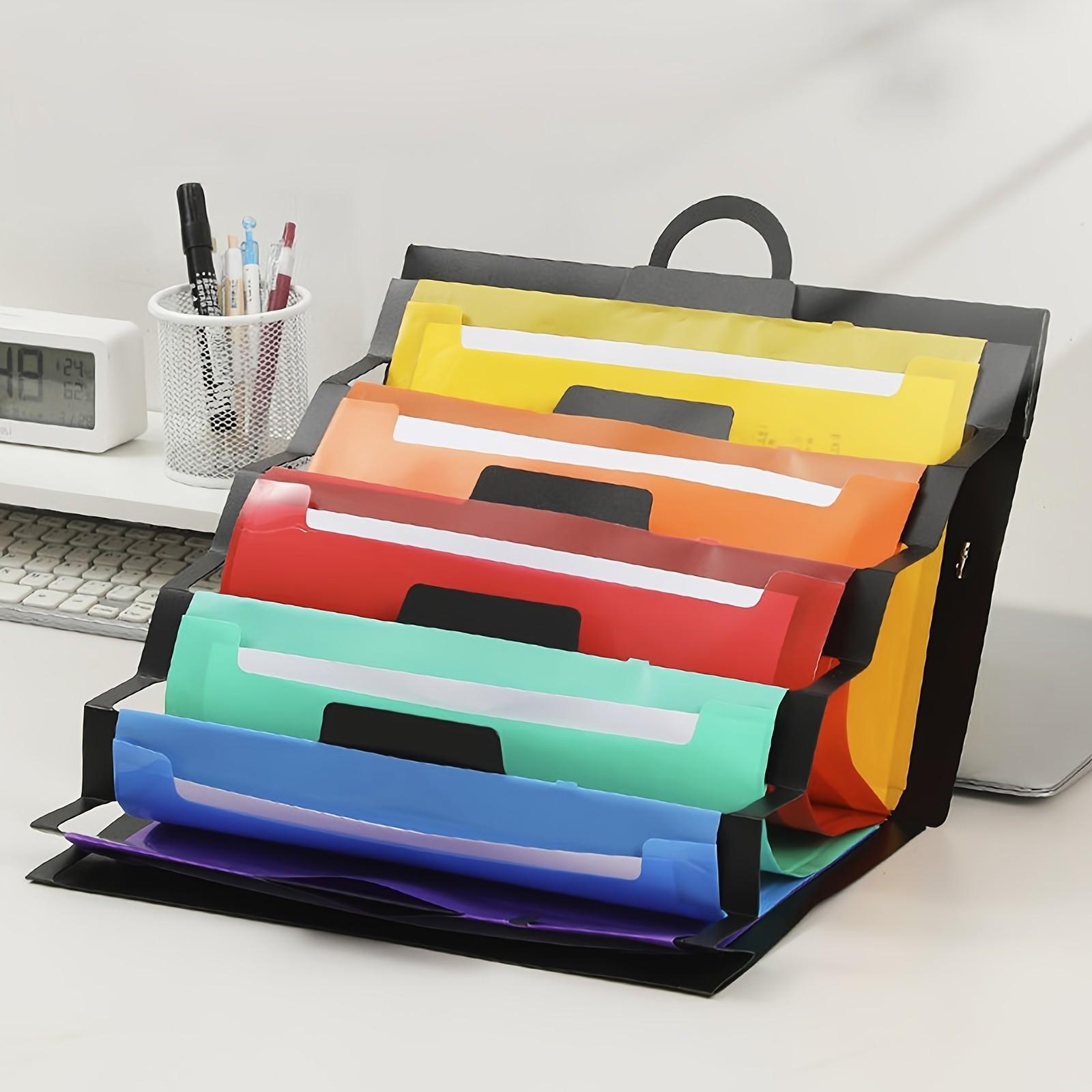 Wall-Mounted File Organizer, 6-Tier Hanging Folder Storage, Office Document Holder, Multi-Color, 36-Inch, Ideal for Organizing Files