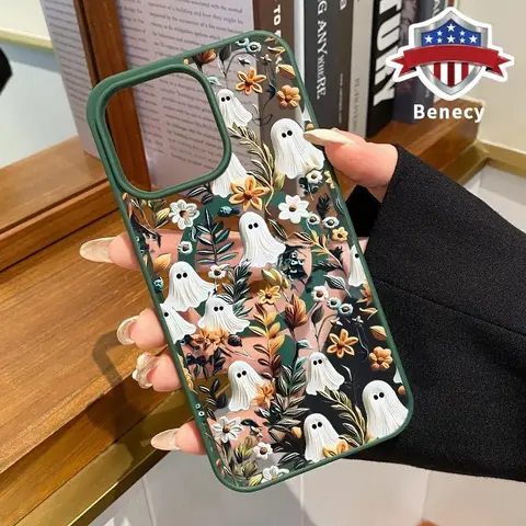 Magnetic Snap Fit Phone Case for iPhone 18 17 16 15 14 Pro 13 12 11 XR XS Plus E Air, Halloween Spooky Garden Pattern, Anti-Yellowing, Shockproof, Ultra-Thin Crystal Transparent Acrylic Cover with Wireless Charging Support, Handheld Phone Accessories