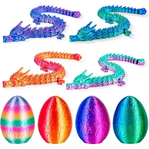 4Pcs 3D Printed Dragon Eggs with Articulated Dragons Inside, 8.86 Inch Flexible Mystery Dragon Toy Set, Fantasy Fidget Toys for Kids Adults, Home Decor, Easter Christmas Birthday Gifts