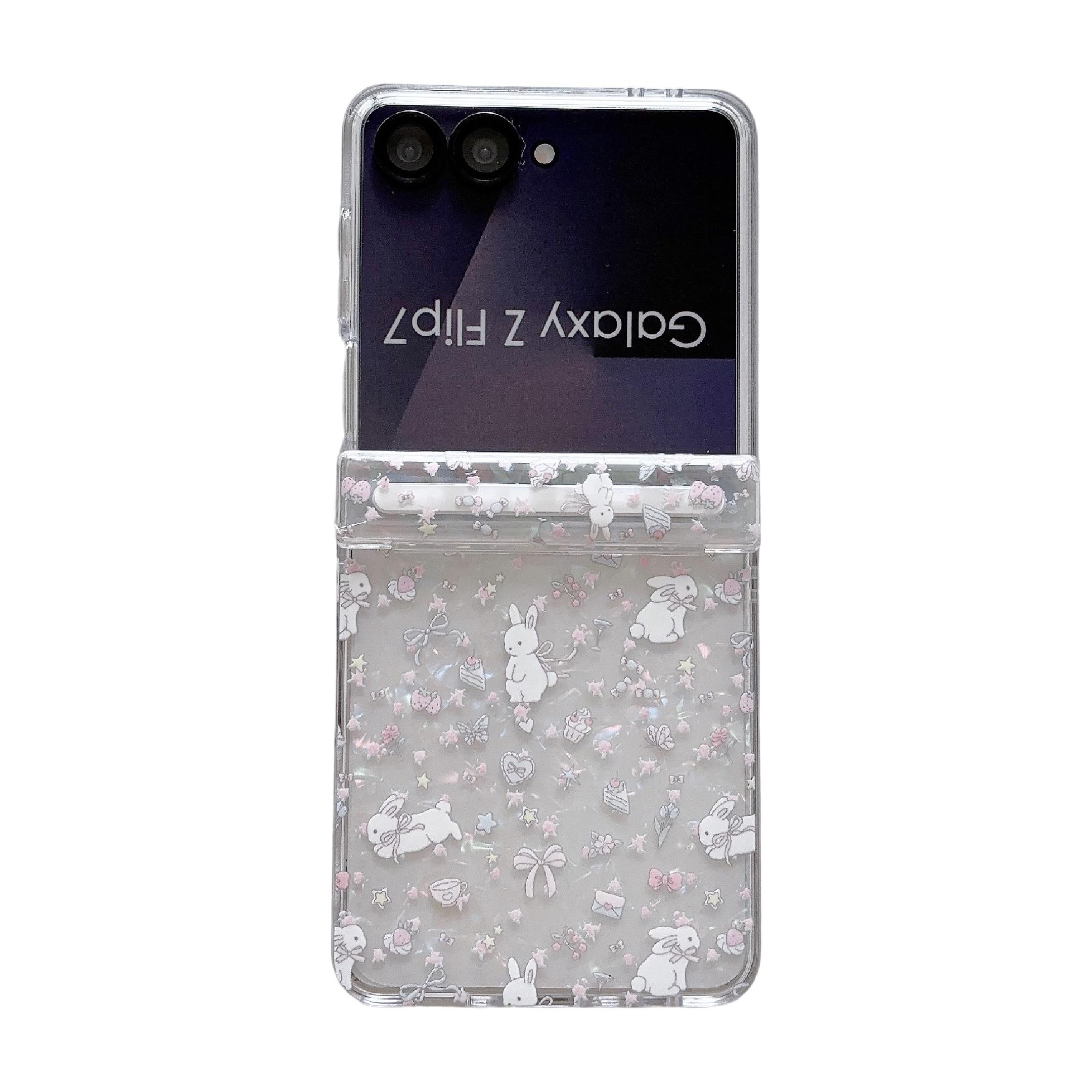 Fresh Floral & Magnetic Snap Shell Pattern Phone Case with optional wrist strap for easy carrying. for Samsung Galaxy Z Flip 5/6/7FE/7. Features a refreshing style, fashionable protection, and unique design perfect for daily use. Protective outer shell.