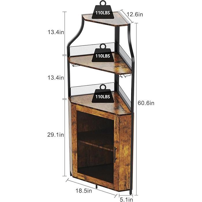 Corner Bar Cabinet with LED Lights, Wine Bar Cabinet with Adjustable Shelf and Glass Holder 5-Tiers Storage Space Corner Liquor Cabinet Industrial Liquor Cabinet for Small Space