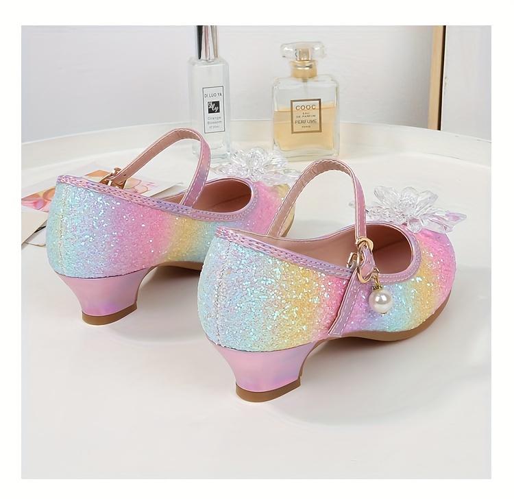 Princess Elsa Themed Girls Crystal Flat Shoes Spring Autumn 2026 New High Heeled Performance Shoes for Little Girls