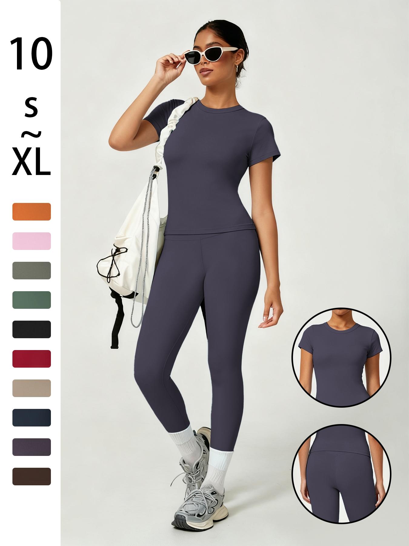 Women's Sporty Yoga Set, Soft Breathable Short-Sleeve Top & Skinny Elastic Pants, Sportswear for Fitness, Running and Outdoor Activities