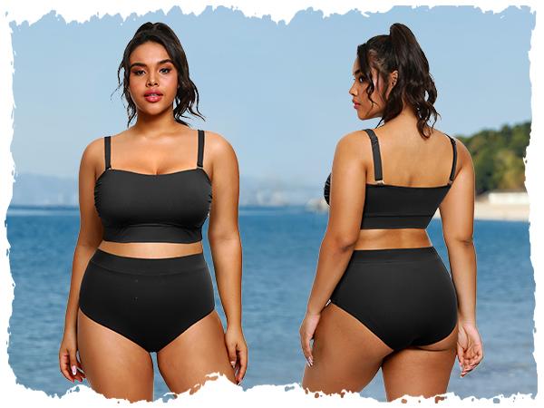 Tempt Me Women Plus Size Swimsuit Plus Size High Waisted Bikini Bandeau Two Piece Swimsuit with Adjustable Straps Strapless Swimsuit Full Coverage Bikini Sets for Women High Wasted Bath Suits Tummy Control  SwimWeek  summervibes