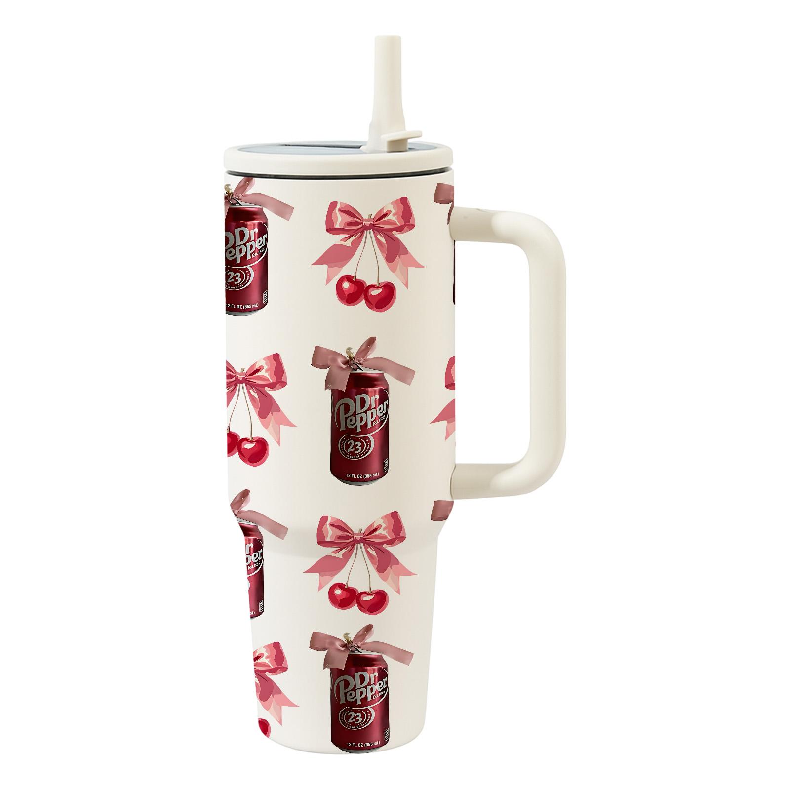 40oz Insulated Tumbler With Handle, Hydration Tumbler, Quencher Tumbler, Dr Pepper Girl All Over Print Thermal Mug, Double Wall Vacuum Cup For Hot Cold Drinks, Leak Resistant Lid, Car Cup Holder Friendly, Birthday Valentine Mother's Day Gift