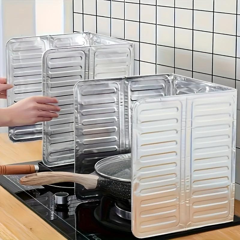 2-Pack Kitchen Cooking Oil Splash Guard, Foldable Aluminum Foil Heat Insulator, Food-Non-Contact Splatter Screen, Gas Stove Overflow Protector