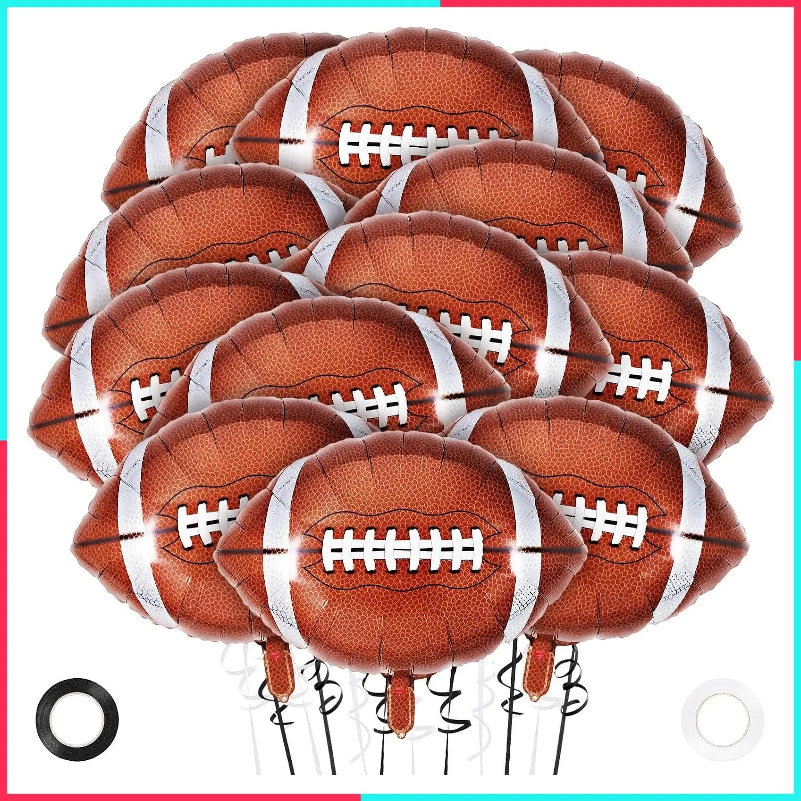 12 Pcs 18 Inch Football Foil Balloons, Sports Mylar Balloons for Birthday Party Decorations, Football Theme Party Supplies