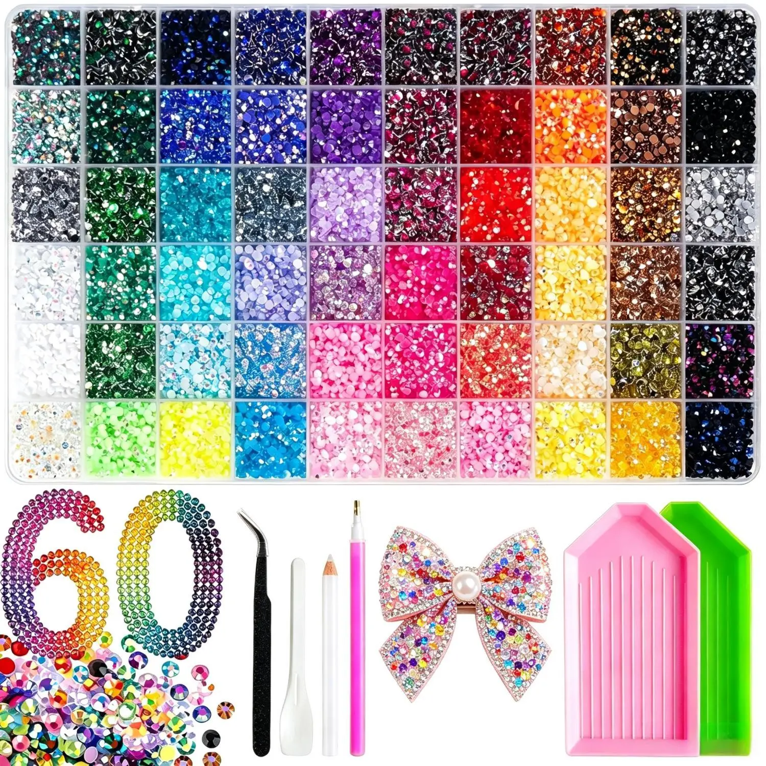 60-Color Jelly Resin Rhinestone Set, Multicolor Flatback AB Jelly Resin Gems, DIY Nail Art & Craft Kit with Tweezers, Versatile Decorations for Manicure, Phone Case and Jewelry Making sensory play