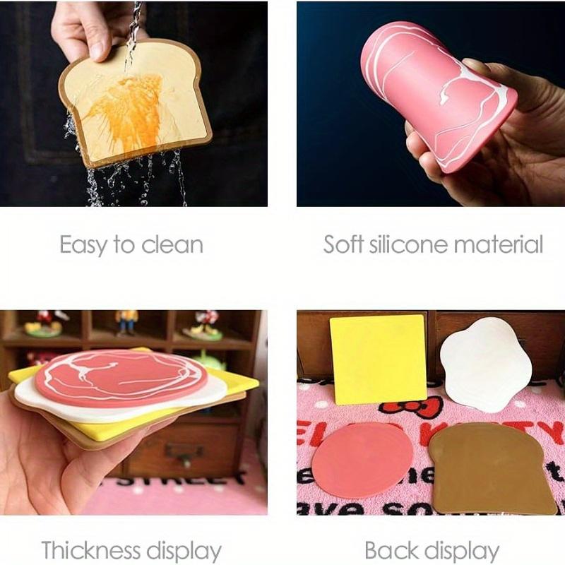 1pc of Silicone Coaster for HCute Food Shapedome Decor, Available in Four Designs: Ham, Cheese, Egg, And Toast Shapes.It Is Non-Slip, Heat-Resistant, And Serves As a Coffee Coaster And Desktop Protector.Easy to Clean by Hand, Perfect for Families, Cafes