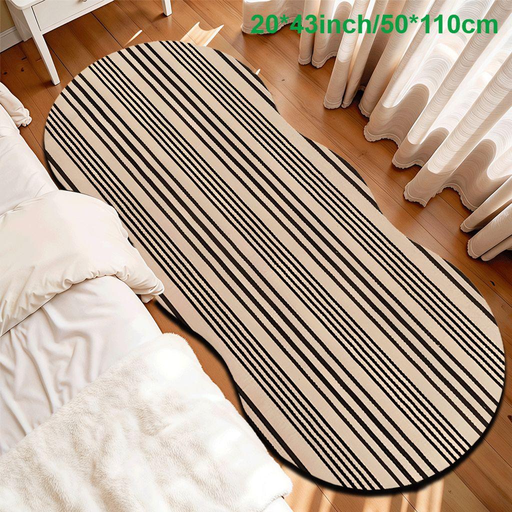 2D Flat velvet irregular shape carpet with beige and black vertical stripes pattern, machine washable and non-slip design, suitable for bedrooms/rooms, all seasons of spring, summer, autumn and winter, as well as Valentine's Day, Christmas and Thanksgivin