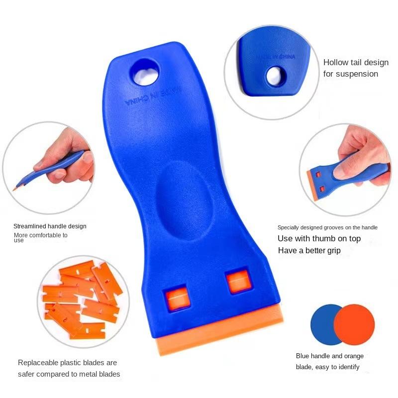 Plastic Razor Blade Scraper,2pcs Scraper Tool,100pcs Plastic Blades,for Cleaning Scraper Remover for Stickers,Decals,Adhesive,Labels,Paint from Glass,Car,Window,Caulk,No Scratches Lightweight Kit Kit Kit