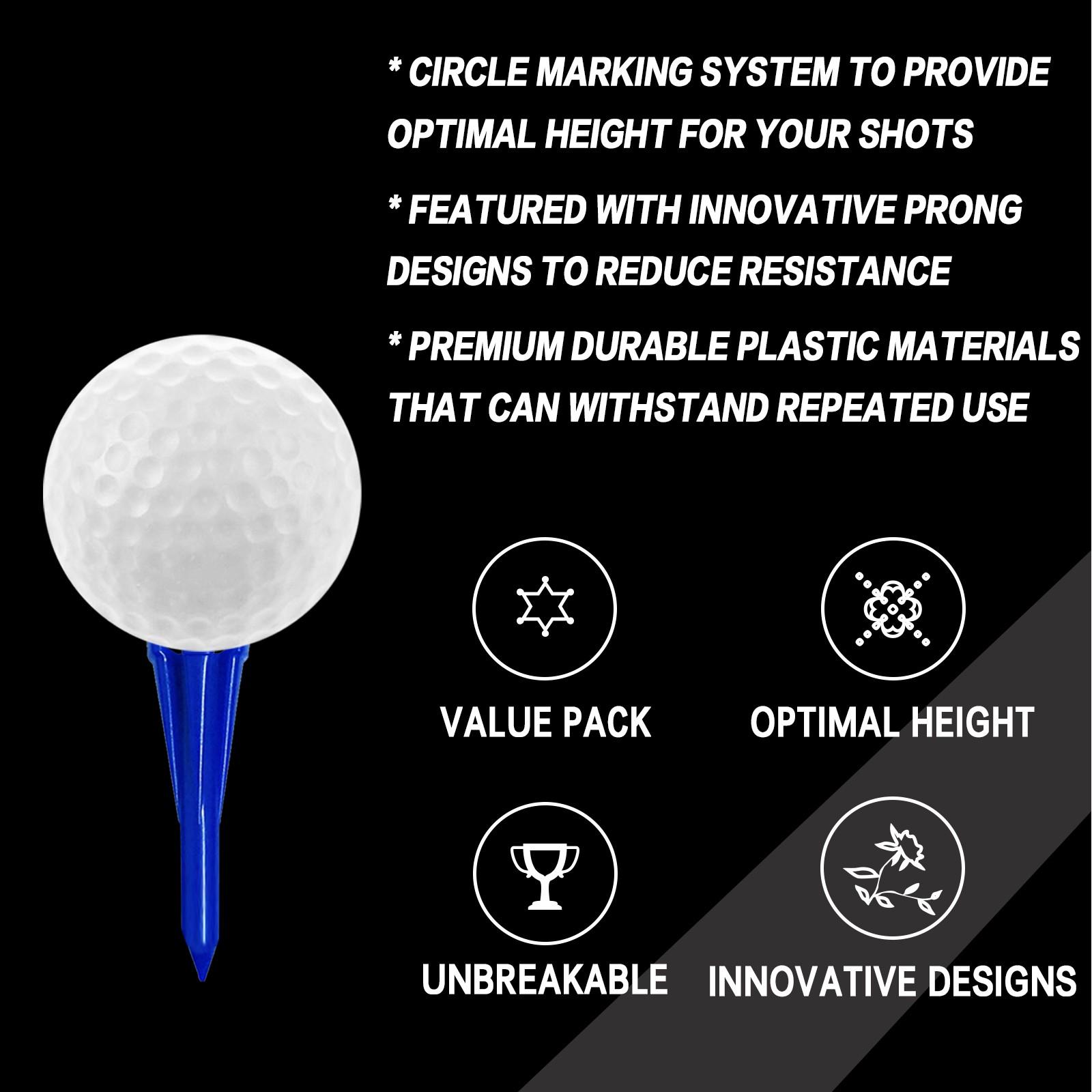 Golf Tees Plastic 1 1/2 inch Value 100 Pack, Upgrade More Unbreakable Bulk Stable Reduce Friction Side Spin Tee for Men Women Ladies