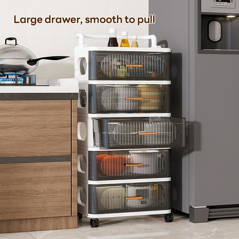 Transparent Drawer Storage Cabinet, 35cm*25cm/45cm*29cm, Multi-Layer Plastic Organizer, Mobile with Wheels, Space-Saving, Durable Design