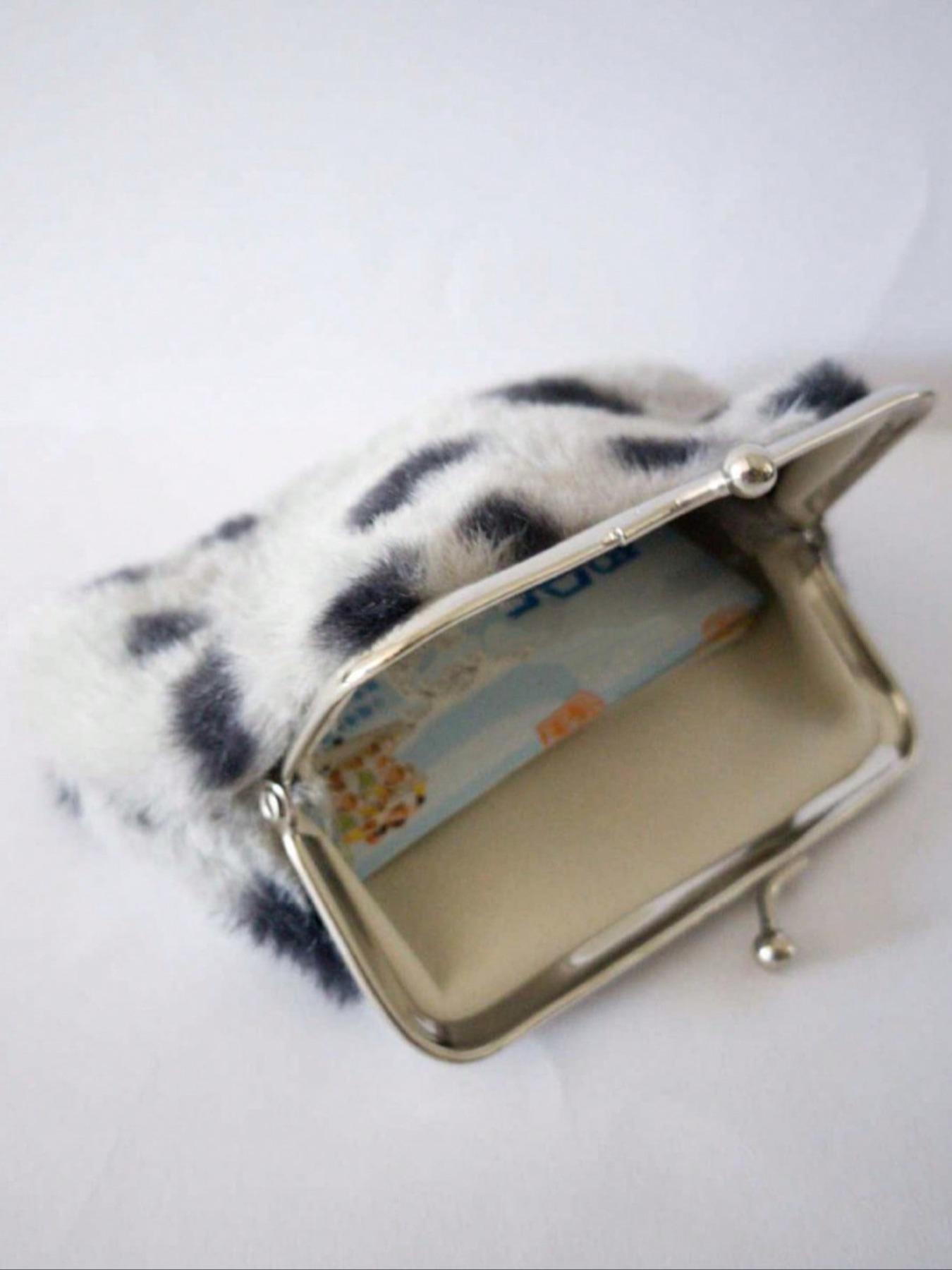 Plush Coin Purse, Short Plush Money Bag, Leopard Print Design, Women/girls Use, Multifunctional Portable Wallet, Durable Faux Leather Handbag, Stylish Wallet