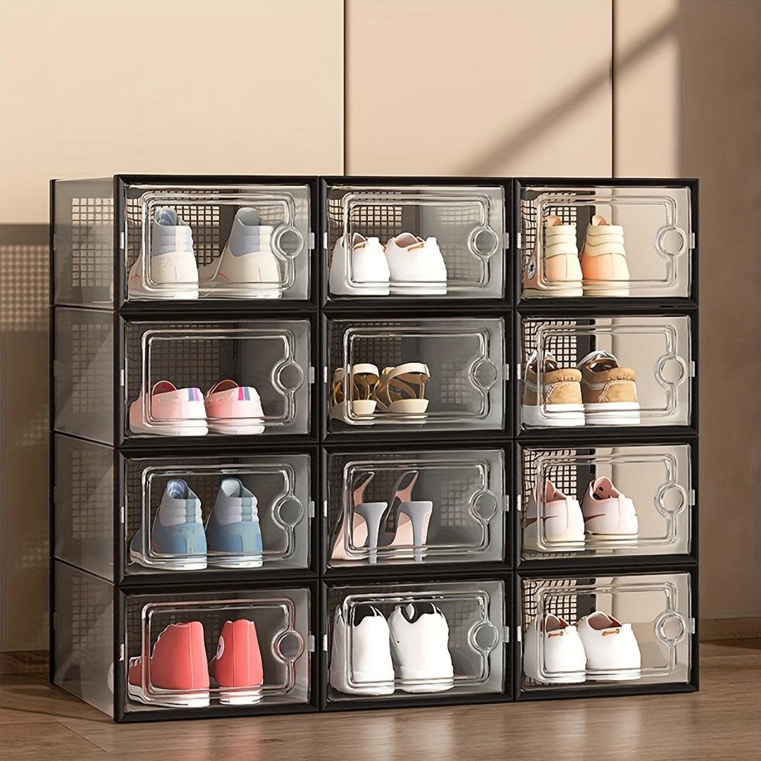 12 Pack Clear Plastic Shoe Boxes Stackable Shoe Storage Organizer for Closet