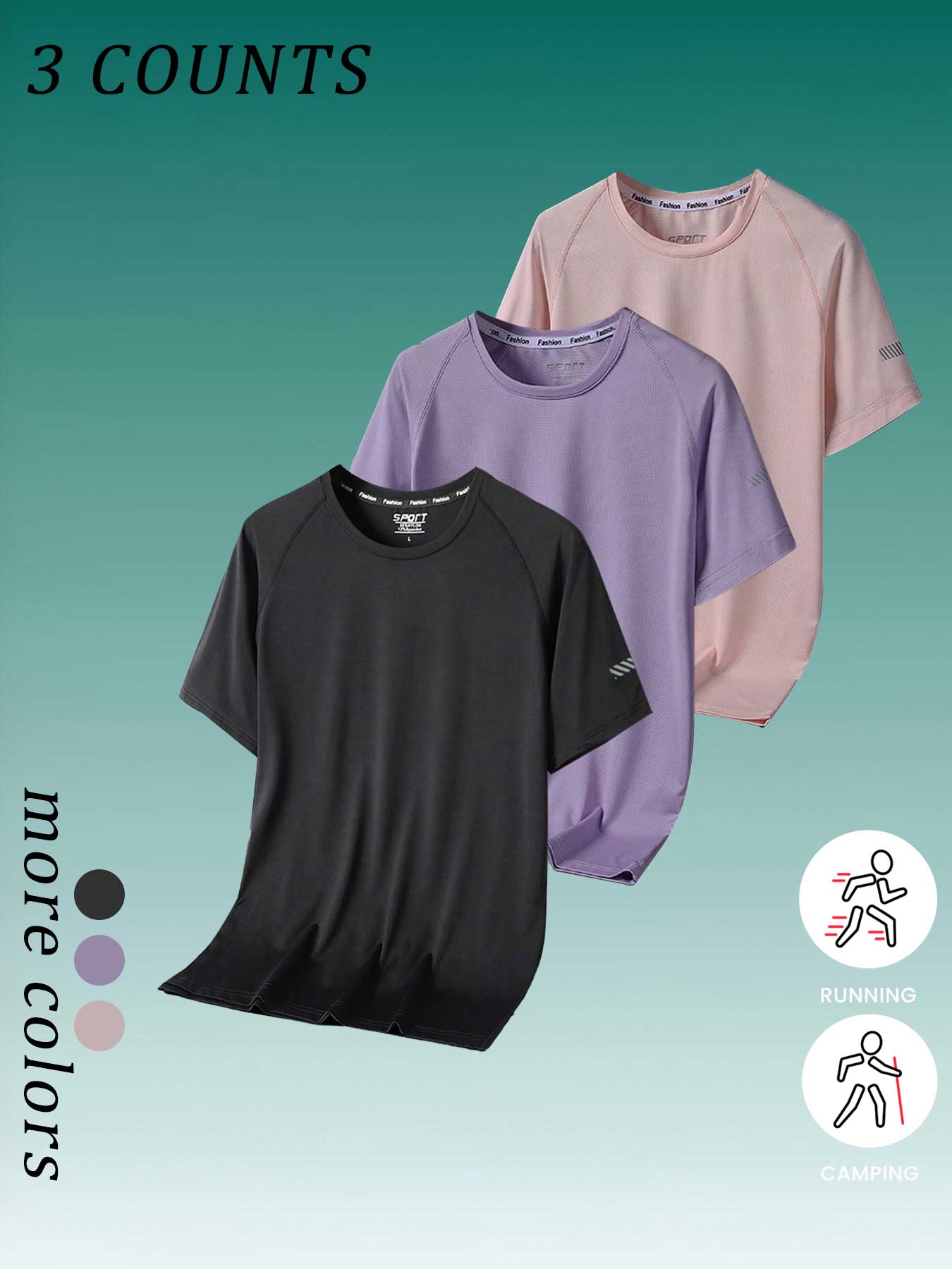 3-Piece Women's Outdoor Quick-Dry Short Sleeve Running Sports Breathable Lightweight Training Top, Summer Gym Yoga Workout Clothes