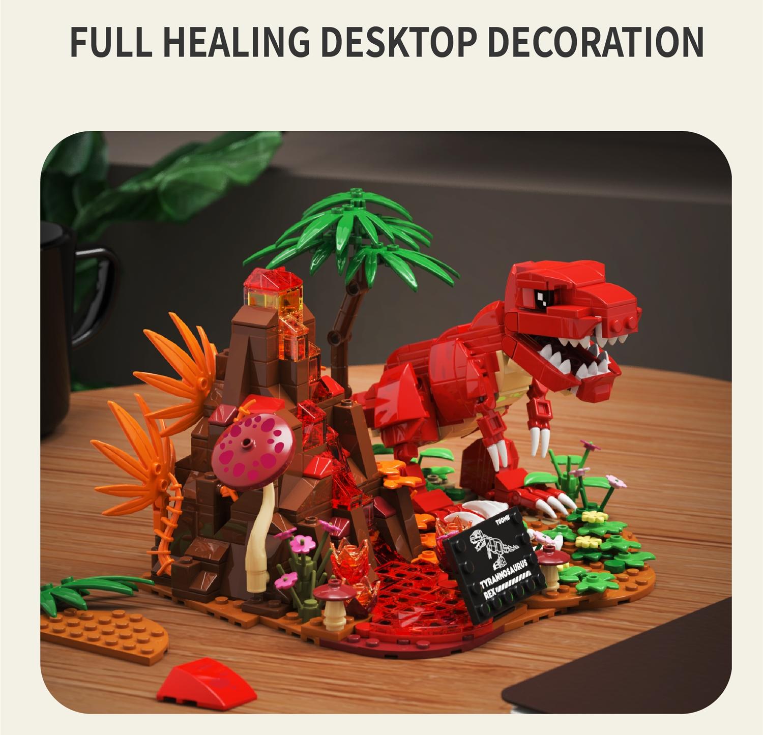 Cute T-Rex Building Block Set DIY Mini Dinosaur Model Desktop Decoration, Fun Creative Gift for Boys Girls Adults, Stress Relief Collectible