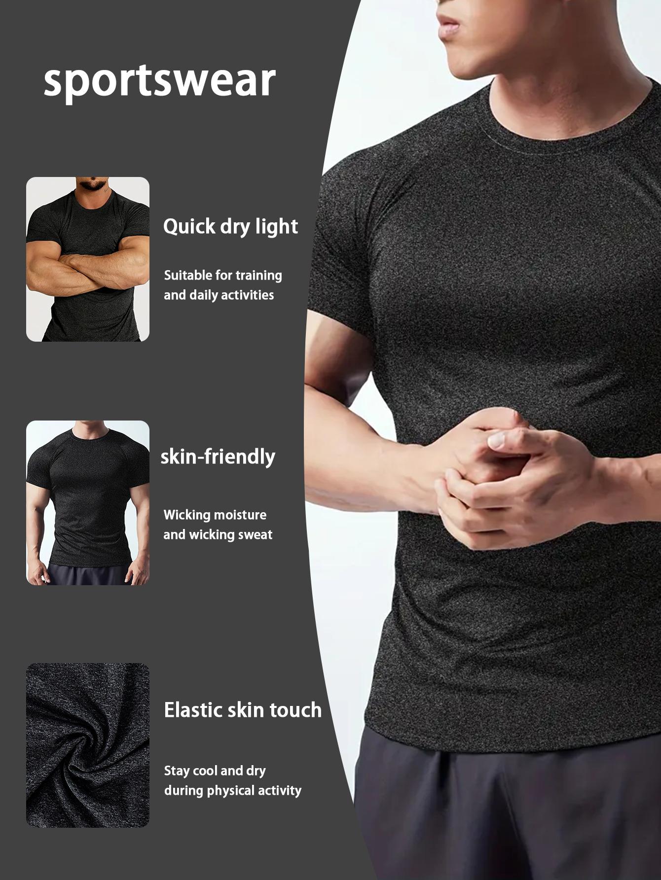 Summer Men's Sports Cationic Quick-Dry Tight-Fitting Round-Neck Stretch Casual Sports T-Shirt