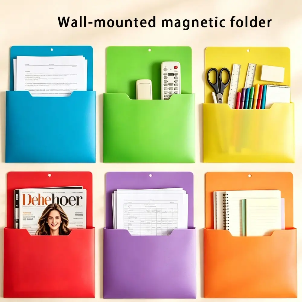 6-Pack Magnetic Wall-Mounted File Folders, Magnetized Refrigerator Magazine Holders, Thickened Material, Multi-Use for Iron Surfaces