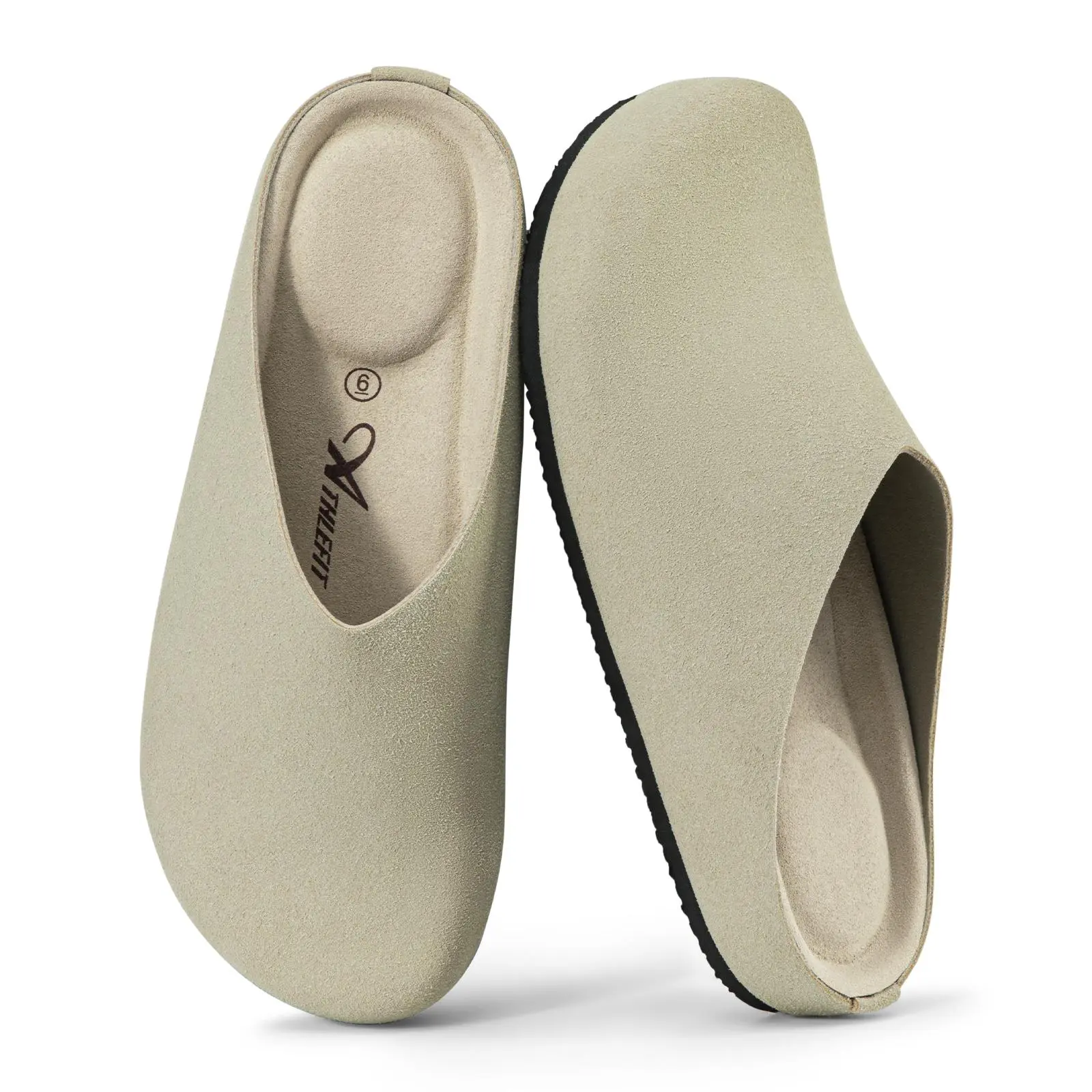 Women's Soft Suede Round Toe Slip-On Clog Mules Footwear - Cork Footbed, Arch Support, Foam Cushioning, Breathable Solid Design, Work & Travel Comfort, All-Season Indoor & Outdoor Shoe