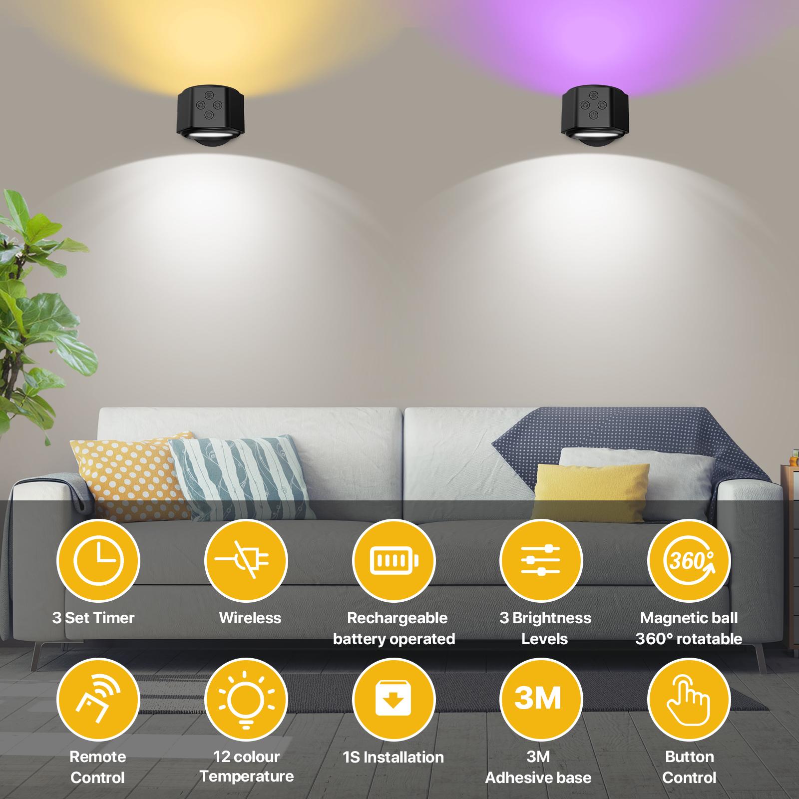 GALENTAL Up and Down Wireless Wall Lamp, Magnetic Rechargeable RGB light, Remote and Button Control Wall Sconce,Adjustable Night Light, Book Lights for Bedroom,living room,Kids Study,Display Wall,Hallway,Kitchen,Stair,Basement