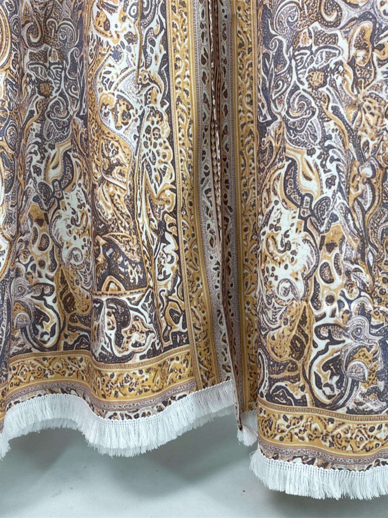 [ Includes Hijab]  Printed Abaya Set, Polyester Fabric, Wrinkle-Resistant, Wide Sleeves with Fringe, Available in 5 Sizes#PashminaAbaya #PolyesterAbaya #PrintedAbaya #TwoPieceAbaya #HijabFashion