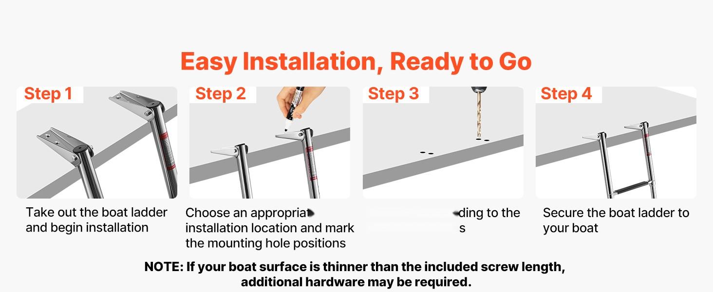 Boat Ladder 3 Steps Stainless Steel Telescoping Folding Swim Deck Ladder for Rear Entry Inboard, Heavy Duty 600 Lbs Capacity with Wide Anti-Slip Steps, Suitable for Outboards, Yachts, Pontoon Boats, Marine Dock Access