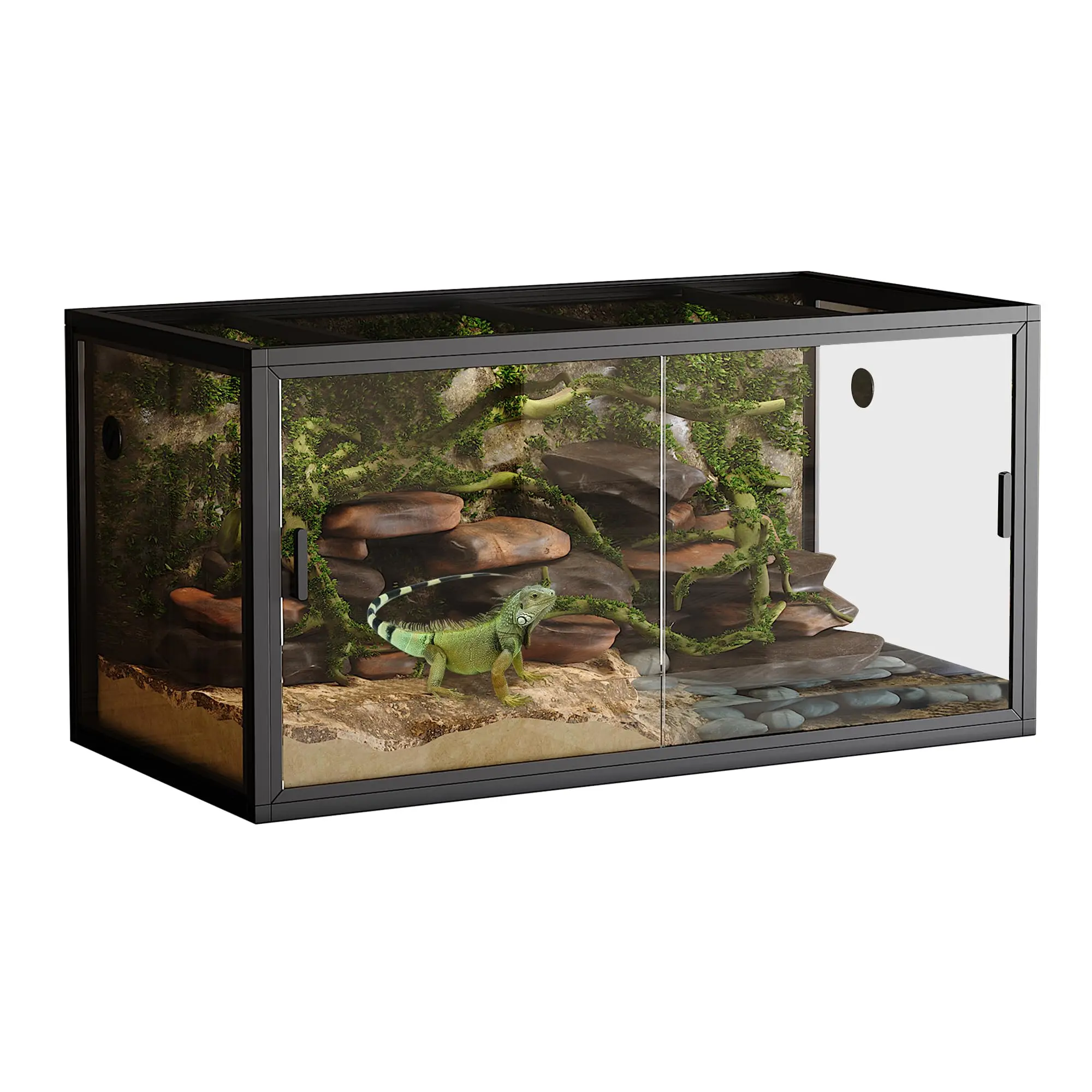 120 Gallon Reptile Enclosure Terrarium, 48x24x24 in (4x2x2 ft) Front Opening Tank - Sliding Tempered Glass Doors - Full Screen Ventilated Top - Sturdy Aluminum Frame